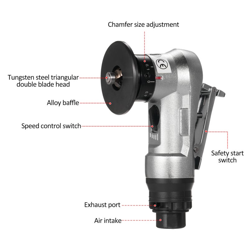 Mini Pneumatic Chamfering Machine: Silver Portable Handheld Grinder With 5-Gear Air Regulating Valve, Easy One-Hand Operation, Adjustable 0.1-0.9mm Chamfer Size, Sharp Tungsten Steel Blade - Efficient - Image 2