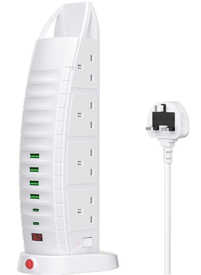BGM Tower Extension Lead with USB – 8 Way Outlets & 6 USB Ports (2 Type-C, 4 USB) – 3.6A Vertical Power Strip with 2M Cable  - Image 1