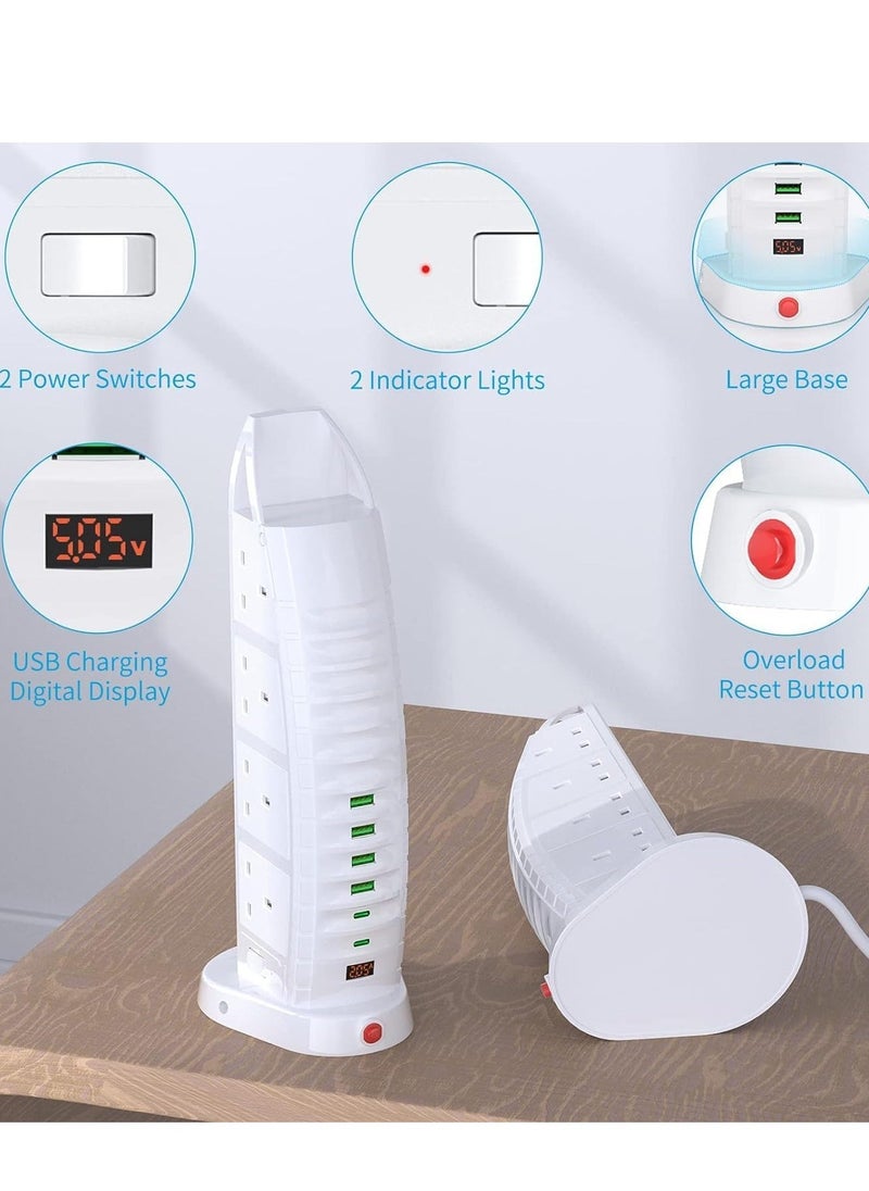 BGM Tower Extension Lead with USB – 8 Way Outlets & 6 USB Ports (2 Type-C, 4 USB) – 3.6A Vertical Power Strip with 2M Cable  - Image 4