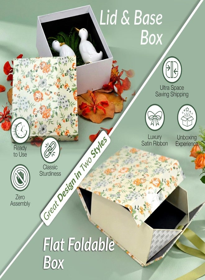 RBS - Rigid Box Sivakasi علبة هدايا متوسطة الحجم من RBS® (26×26×10 سم) علبة تغليف هدايا مزخرفة بتصميم زهري (عبوة واحدة) تتحمل حتى 8 كجم، مناسبة لجميع المناسبات، علبة هدايا قابلة لإعادة الاستخدام للتغليف (طباعة زهرية لامعة متوسطة الحجم) - Image 3
