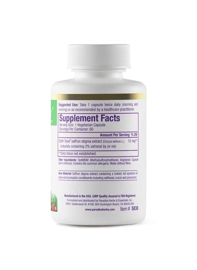 Paradise Herbs - Saffr-Tone, Saffron Extract, Active Whole Spectrum Extract, Vegan, Non GMO, Gluten Free, 60 Vegetarian Capsules - Image 1