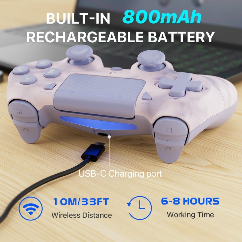 ISHAKO Controller for PS4, Wireless Controller 2 Pack for Sony PlayStation 4/Slim/Pro, Remote Control with Double Vibration/6-Axis Motion Sensor/Speaker/3.5mm Audio Jack/Touch Pad/800mAh Battery - Image 3