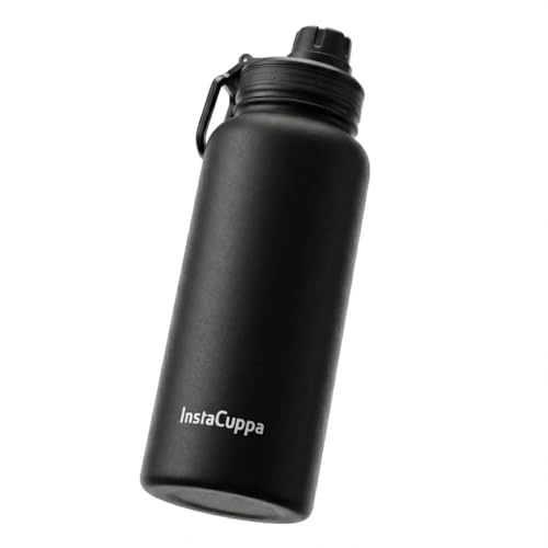 InstaCuppa Insulated Water Bottle 1000 mL, Double-Wall Thermosteel Flask, Vacuum Insulated Stainless Steel | Retains Hot and Cold Temperatures, Black - Image 1