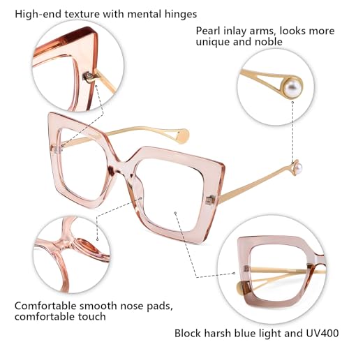 Karsaer Oversized Square Blue Light Blocking Glasses Eye Strain Glare Pearl Inlay Arm Cat Eye Fashion Eyewear E1054 - Image 3