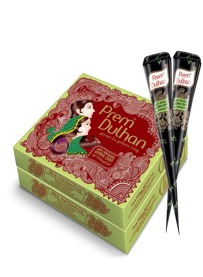 Prem Dulhan Natural Henna-Based Mehendi Cones Set (Pack of 2), 24 Cones for Hand Designing - Chemical-Free, Perfect for Weddings & Traditional Occasions - Green Day Box, for Women & Girls - Image 1