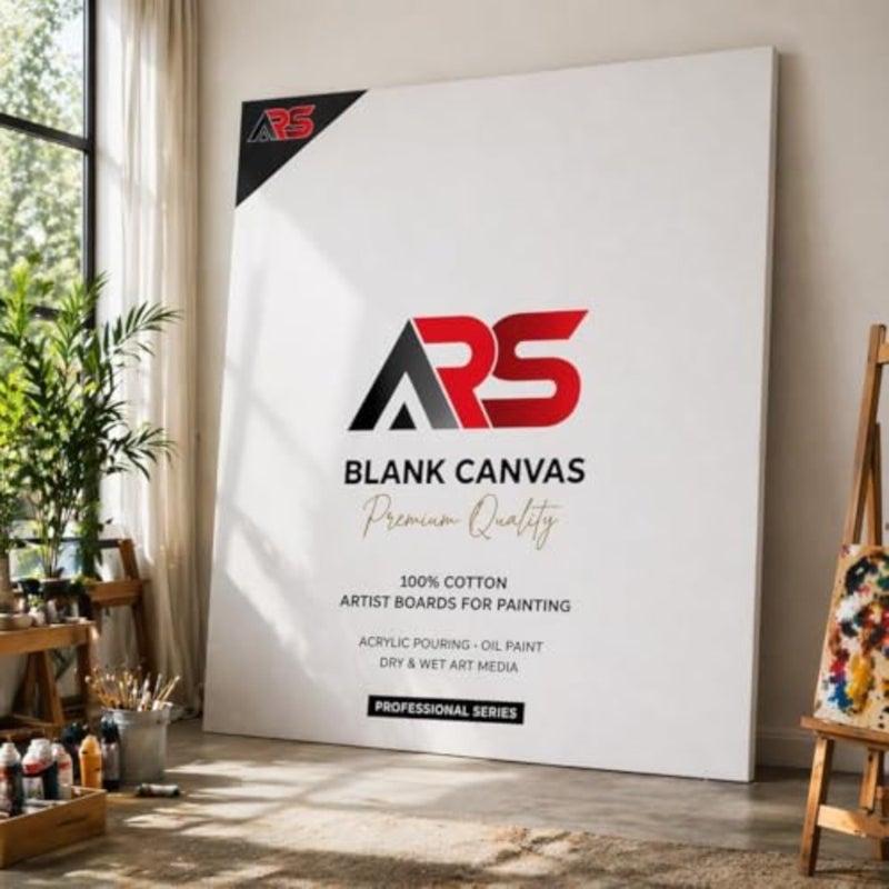 ARS® لوحة قماش بيضاء فارغة 155 × 155 سم 100% قطن للرسم، لوحة قماش كبيرة لصب الأكريليك والطلاء الزيتي، إطار MDF متين، سطح فني احترافي - Image 1