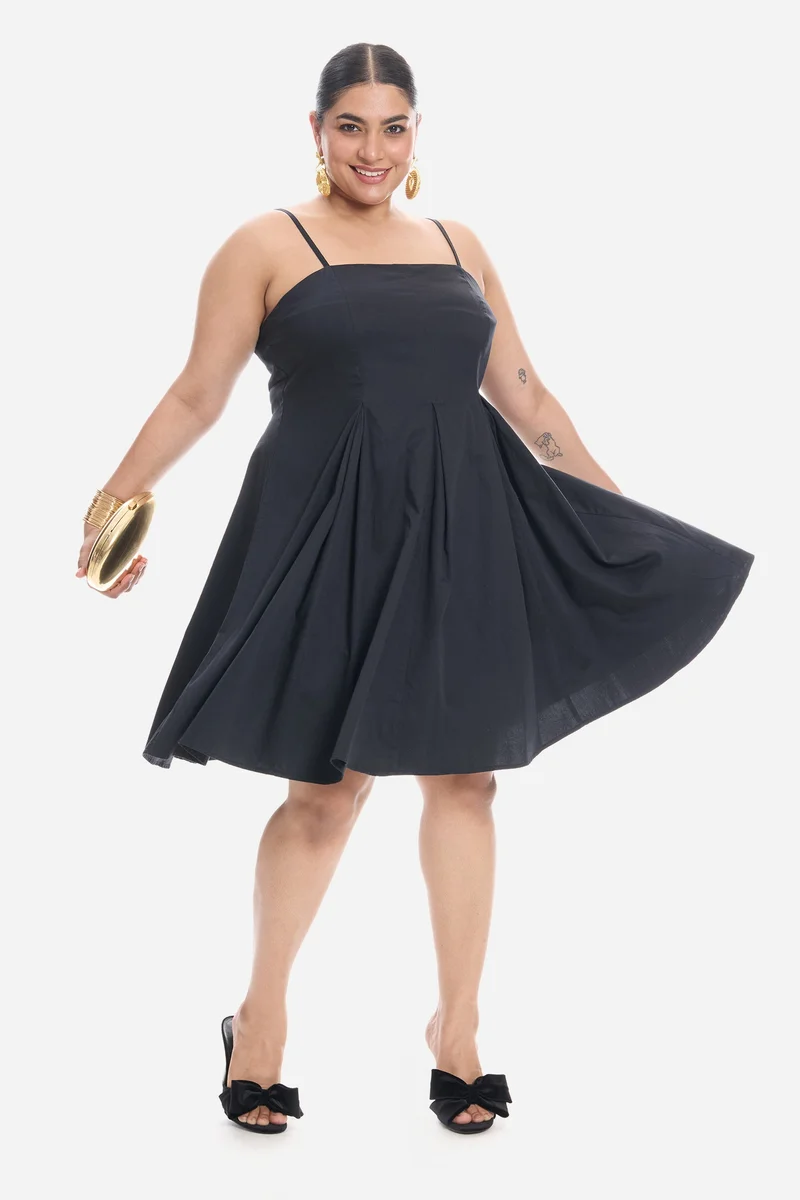 فيرجيو Solid Cotton Strappy Panelled Midi Plus Size Dress for Women