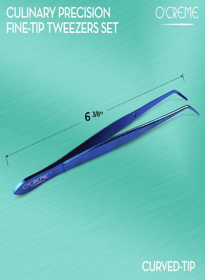 O'Creme Curved Tweezers 6.25 Inch Fine-Point Stainless Steel, Blue - Image 3