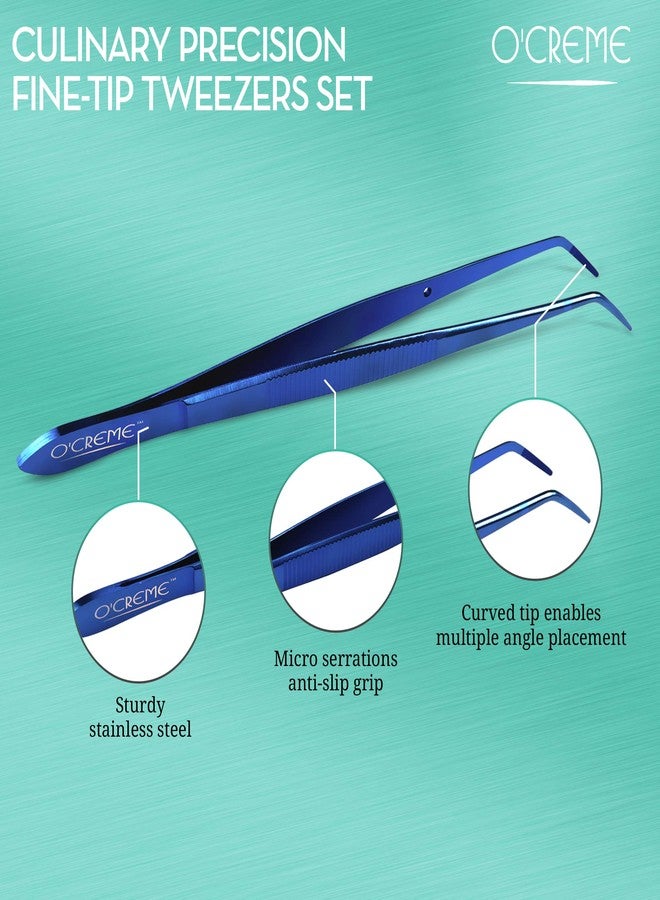 O'Creme Curved Tweezers 6.25 Inch Fine-Point Stainless Steel, Blue - Image 4