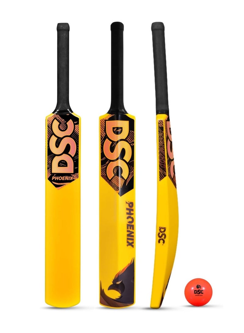 DSC Phoenix Plastic Cricket Bat With Pvc Ball  Lightweight Tennis Ball Bat For Kids, Full Size -4 | Durable Gully Cricket Bat For Boys & Girls, Outdoor Sports Toy  Yellow - Image 1