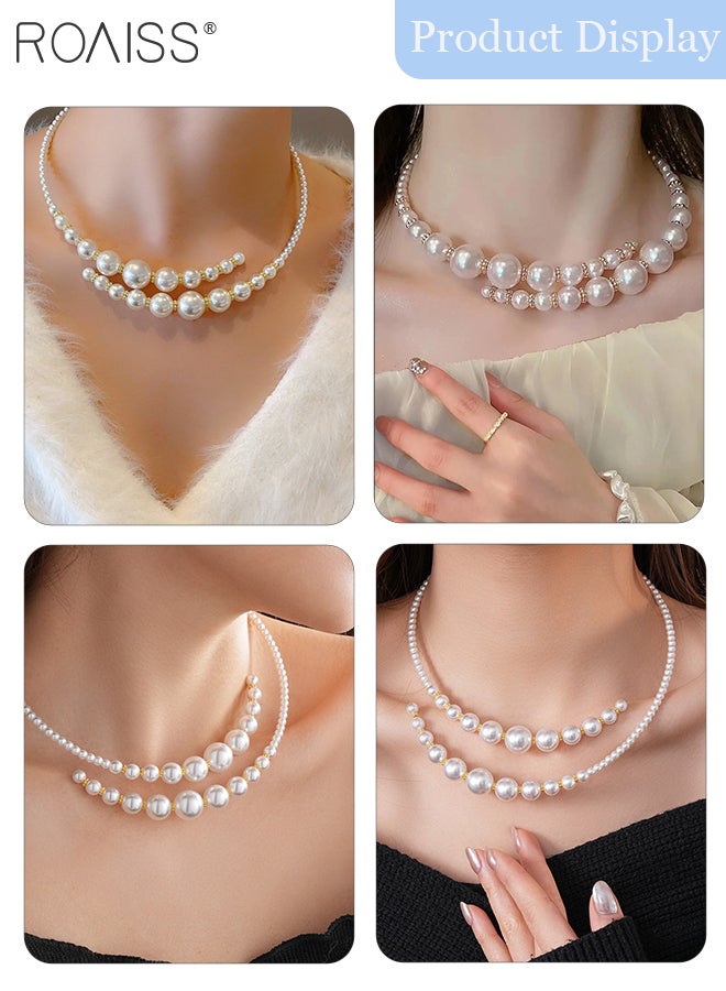 رويس قلادة نسائية أنيقة وأنيقة من اللؤلؤ المتقاطع بشكل غير منتظم، قلادة من الخرز الفاخر بشكل رقيق، مناسبة لحفلات الزفاف والحفلات والاستخدام اليومي - Image 2