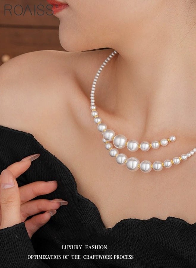 رويس قلادة نسائية أنيقة وأنيقة من اللؤلؤ المتقاطع بشكل غير منتظم، قلادة من الخرز الفاخر بشكل رقيق، مناسبة لحفلات الزفاف والحفلات والاستخدام اليومي - Image 5