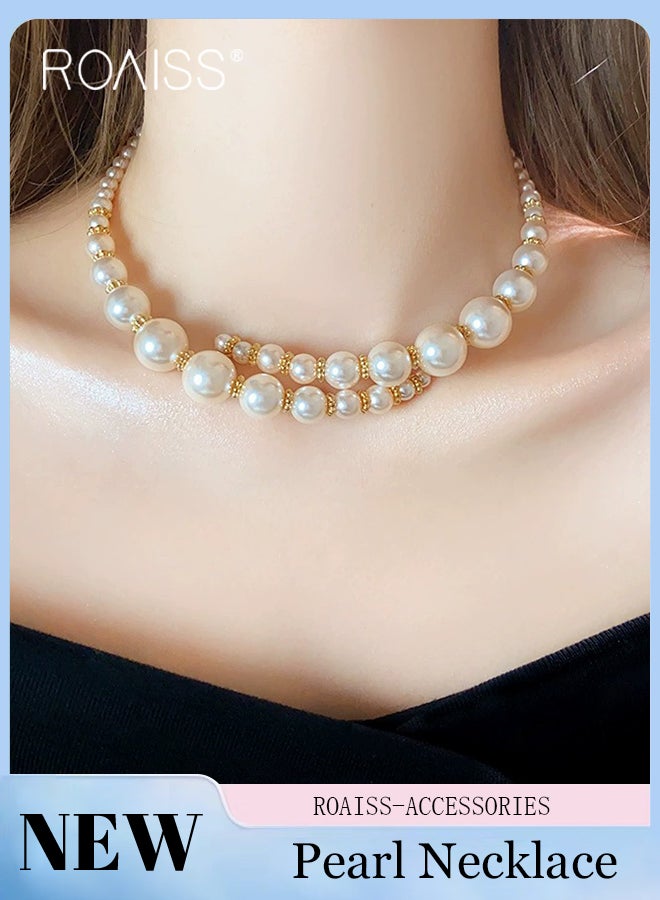 رويس قلادة نسائية أنيقة وأنيقة من اللؤلؤ المتقاطع بشكل غير منتظم، قلادة من الخرز الفاخر بشكل رقيق، مناسبة لحفلات الزفاف والحفلات والاستخدام اليومي - Image 1