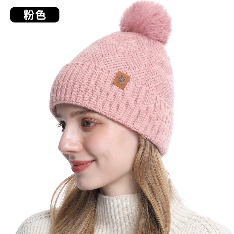 Autumn Winter Knit Beanie Scarf Gloves Set for Women M1 pink - Image 1