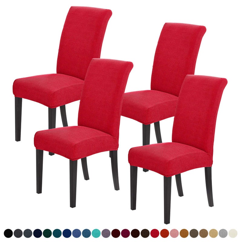 Joccun Christmas Chair Covers for Dining Room Set of 4,Dining Chair Slipcovers Stretch Dining Room Chair Covers Seat Protector,Washable Parsons Chair Cover for Home,Hotel,Banquet(Ruby,4 Pack) - Image 1
