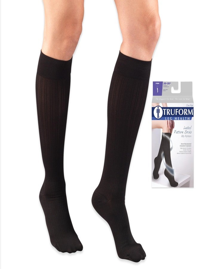 Truform Medical Compression Socks, 20-30 mmHg, Women's Dress Socks, Knee High Over Calf Length, Black, Small - Image 1