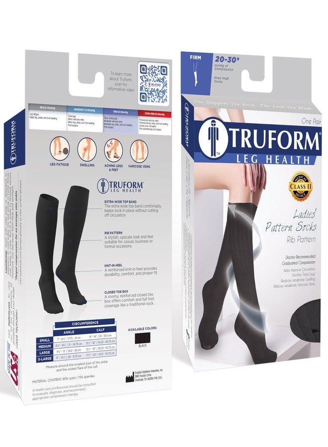 Truform Medical Compression Socks, 20-30 mmHg, Women's Dress Socks, Knee High Over Calf Length, Black, Small - Image 3
