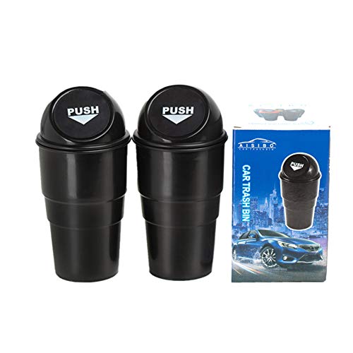AISIBO Automotive Cup Holder Trash Can, Auto Mini Car Garbage Can Vehicle Rubbish Bins with Lid for Car Office Home Bedroom (2 Pack, Black) - Image 1