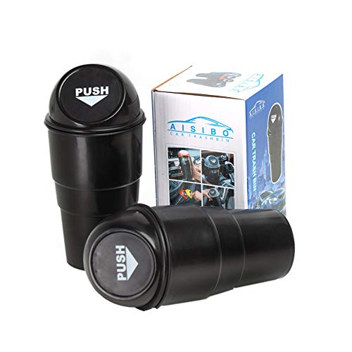 AISIBO Automotive Cup Holder Trash Can, Auto Mini Car Garbage Can Vehicle Rubbish Bins with Lid for Car Office Home Bedroom (2 Pack, Black) - Image 3
