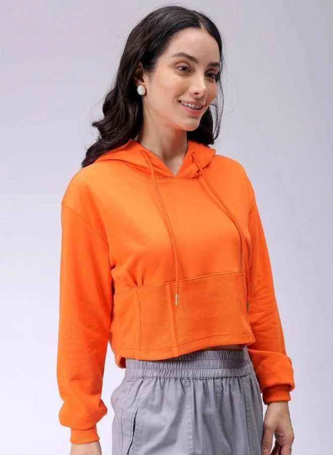 Women Regular Fit Solid Hooded Neck Long Sleeve Corset Sweatshirt