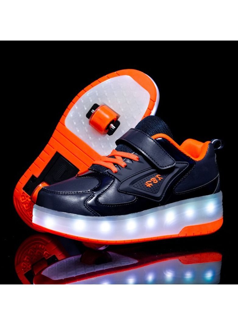 KUYING New Double Wheel Skate Shoe Luminous Pulley Shoes 