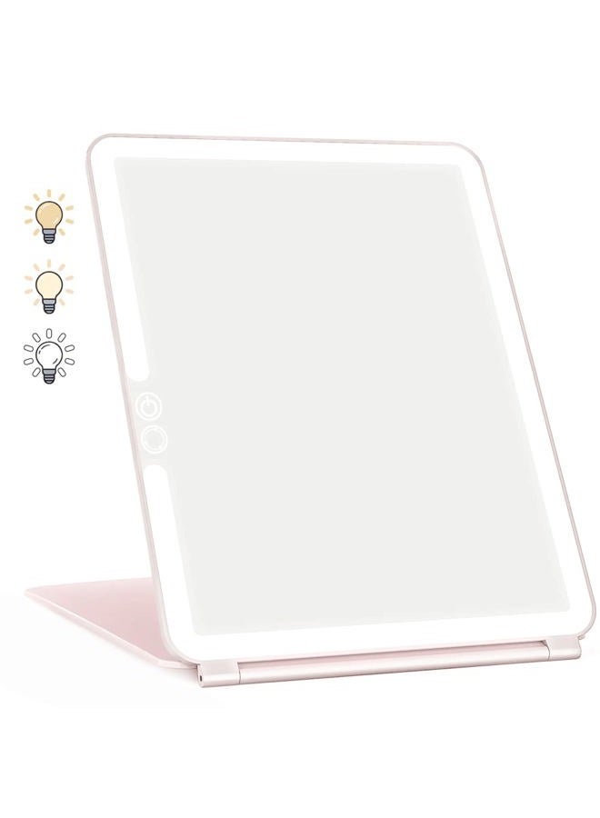 WEILY Makeup Mirror with Lights, 2000 mAh USB Rechargeable Lighted Makeup Mirror, Touch Screen 3 Colors Adjustable 72 LED Lights Compact Travel Mirror, Gift for Girls Women (Pink) - Image 1