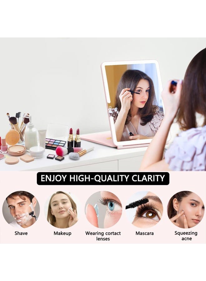 WEILY Makeup Mirror with Lights, 2000 mAh USB Rechargeable Lighted Makeup Mirror, Touch Screen 3 Colors Adjustable 72 LED Lights Compact Travel Mirror, Gift for Girls Women (Pink) - Image 2