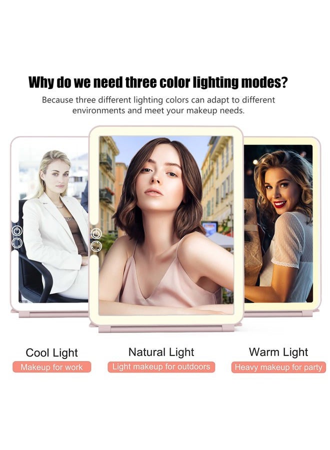 WEILY Makeup Mirror with Lights, 2000 mAh USB Rechargeable Lighted Makeup Mirror, Touch Screen 3 Colors Adjustable 72 LED Lights Compact Travel Mirror, Gift for Girls Women (Pink) - Image 3