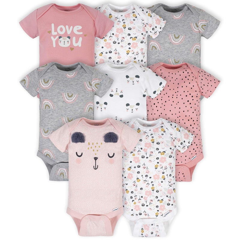 Gerber Baby Girls 8-pack Short Sleeve Onesies Bodysuits And Toddler T-Shirt Set, Bear Pink, 3-6 Months US - Image 1