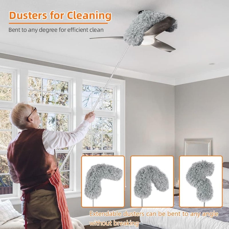 ڤيلكون أداة تنظيف فيكلون (Vicloon Duster): مجموعة تنظيف مكونة من 7 قطع، تحتوي على فرشاة تنظيف قابلة للغسيل، وفرشاة من الألياف الدقيقة مزودة بمقبض من الفولاذ المقاوم للصدأ، بطول 243 سم، وهي أداة فعالة لتنظيف الغبار في المنزل. - Image 5
