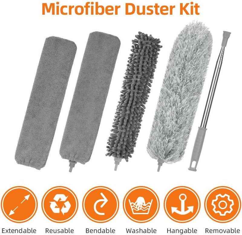 ڤيلكون أداة تنظيف فيكلون (Vicloon Duster): مجموعة تنظيف مكونة من 7 قطع، تحتوي على فرشاة تنظيف قابلة للغسيل، وفرشاة من الألياف الدقيقة مزودة بمقبض من الفولاذ المقاوم للصدأ، بطول 243 سم، وهي أداة فعالة لتنظيف الغبار في المنزل. - Image 3