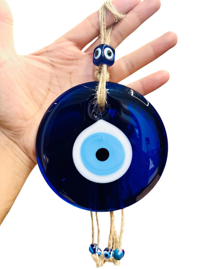 WARMINGO DE Big Size Evil Eye Hanging for Home Car & Office | Turkish Evil Eye | Nazar Battu for Home Entrance | Wall Hanging Evil Eye with Beads (12 cm) - Image 5