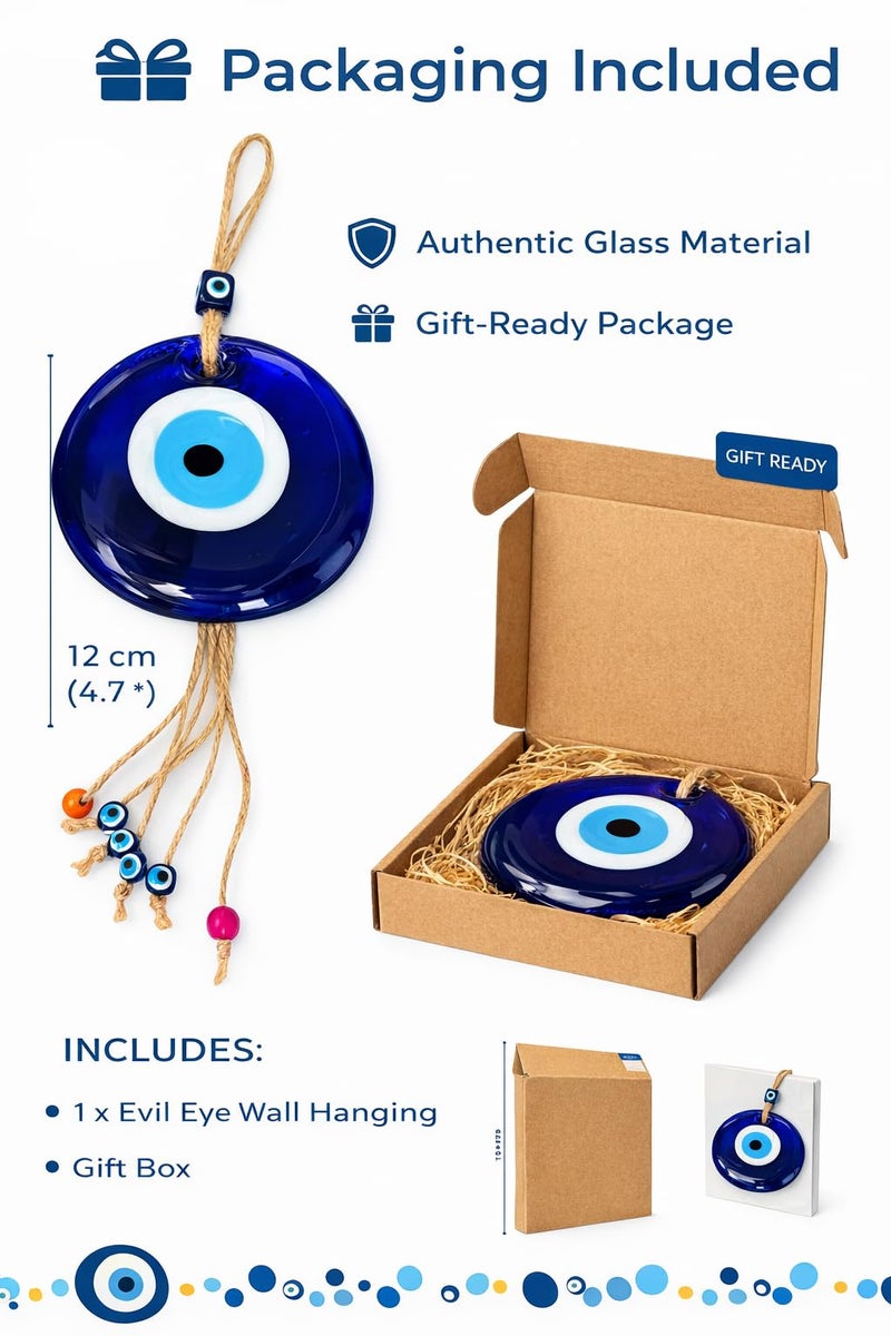 WARMINGO DE Big Size Evil Eye Hanging for Home Car & Office | Turkish Evil Eye | Nazar Battu for Home Entrance | Wall Hanging Evil Eye with Beads (12 cm) - Image 4
