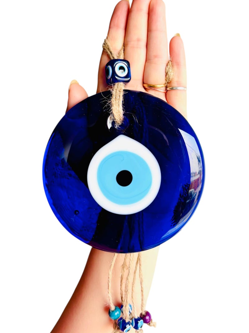 WARMINGO DE Big Size Evil Eye Hanging for Home Car & Office | Turkish Evil Eye | Nazar Battu for Home Entrance | Wall Hanging Evil Eye with Beads (12 cm) - Image 1