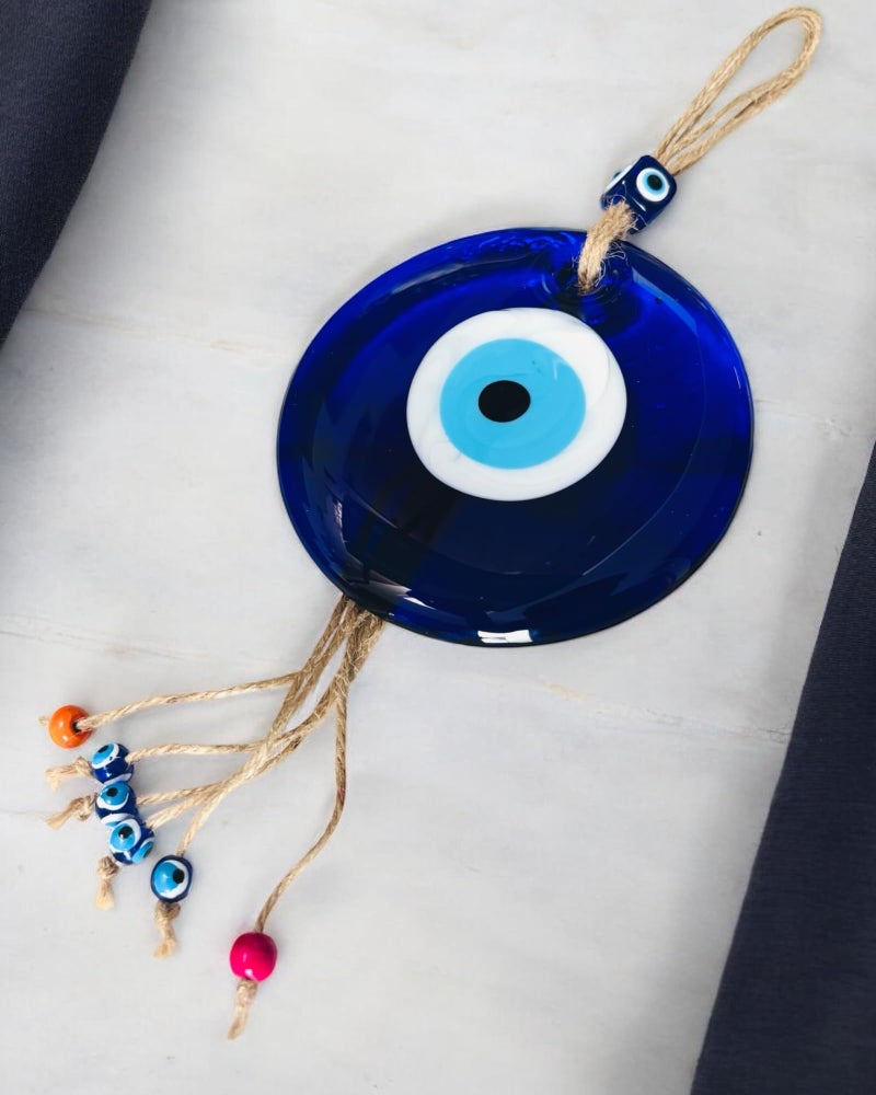 WARMINGO DE Big Size Evil Eye Hanging for Home Car & Office | Turkish Evil Eye | Nazar Battu for Home Entrance | Wall Hanging Evil Eye with Beads (12 cm) - Image 3