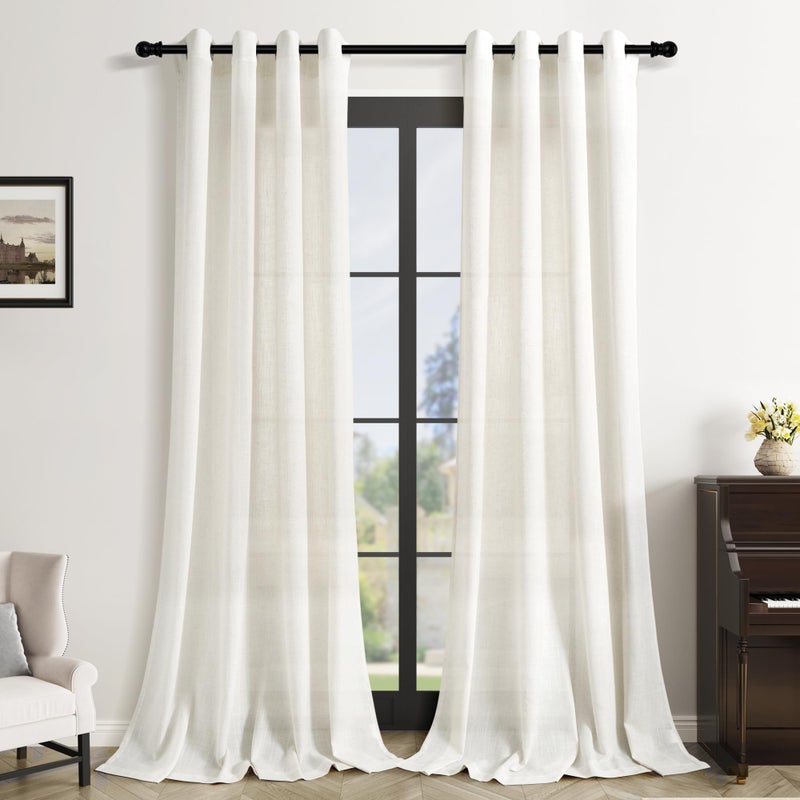 Aersas 102 Inches Long Cream Living Room Curtains 2 Panels Set Grommet Ring Top Linen Drapes for Patio Sliding Door Light Filtering Modern Bohemian 102 Inch Curtain for Large Window Dining Office Bedroom