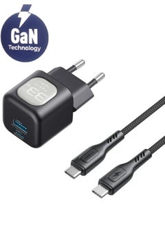 Travel Charger 33W Gan technology with Type C to Type C Cable Included model UC233 EU- Black