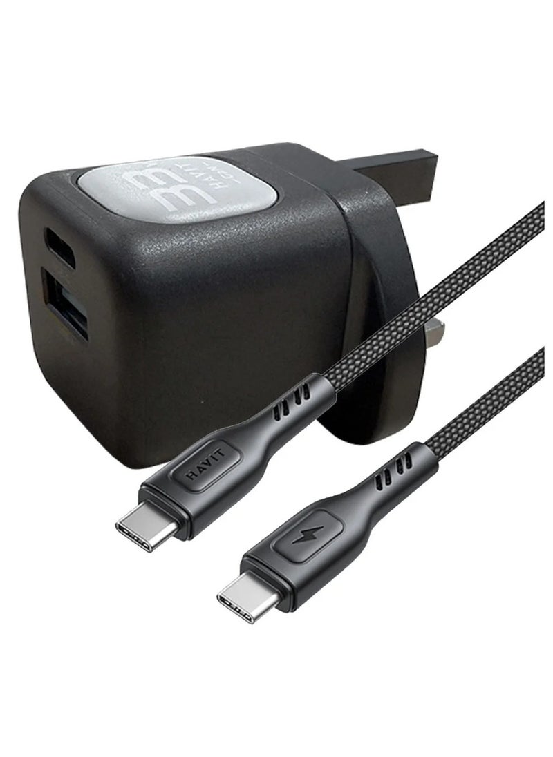 havit Travel Charger 33W Gan technology with Type C to Type C Cable Included model UC233 EU- Black  - Image 4