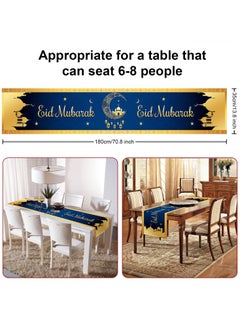 LEFAFA Eid Mubarak Table Runner, Blue Gold Eid Tablecloth, Islamic Mosque Moon Ramadan Decorations and Supplies for Muslim Home Kitchen Table(180x35cm)  - Image 2