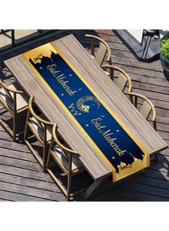 LEFAFA Eid Mubarak Table Runner, Blue Gold Eid Tablecloth, Islamic Mosque Moon Ramadan Decorations and Supplies for Muslim Home Kitchen Table(180x35cm)  - Image 4