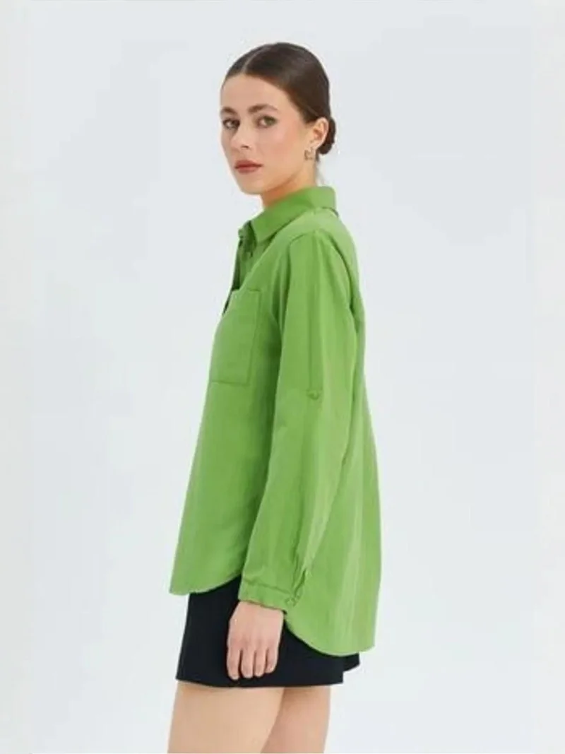 MixRay Mint Green Mixray Long Sleeve Button-Up Shirt with Pocket for Women | Best Price UAE