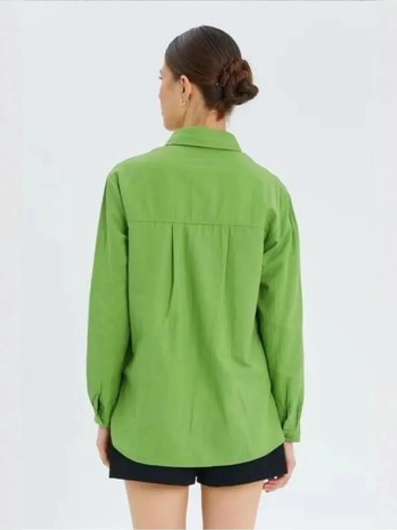 MixRay Mint Green Mixray Long Sleeve Button-Up Shirt with Pocket for Women | Best Price UAE
