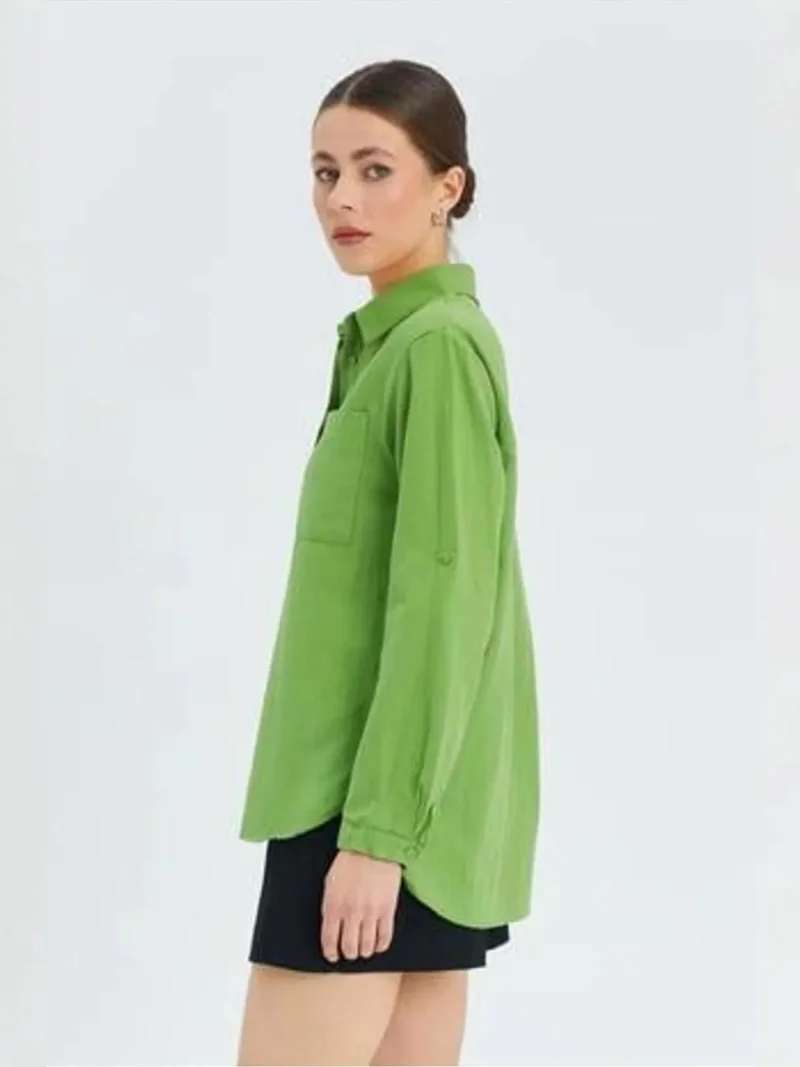 Mixray Mint Green Mixray Long Sleeve Button-Up Shirt with Pocket for Women | Best Price UAE