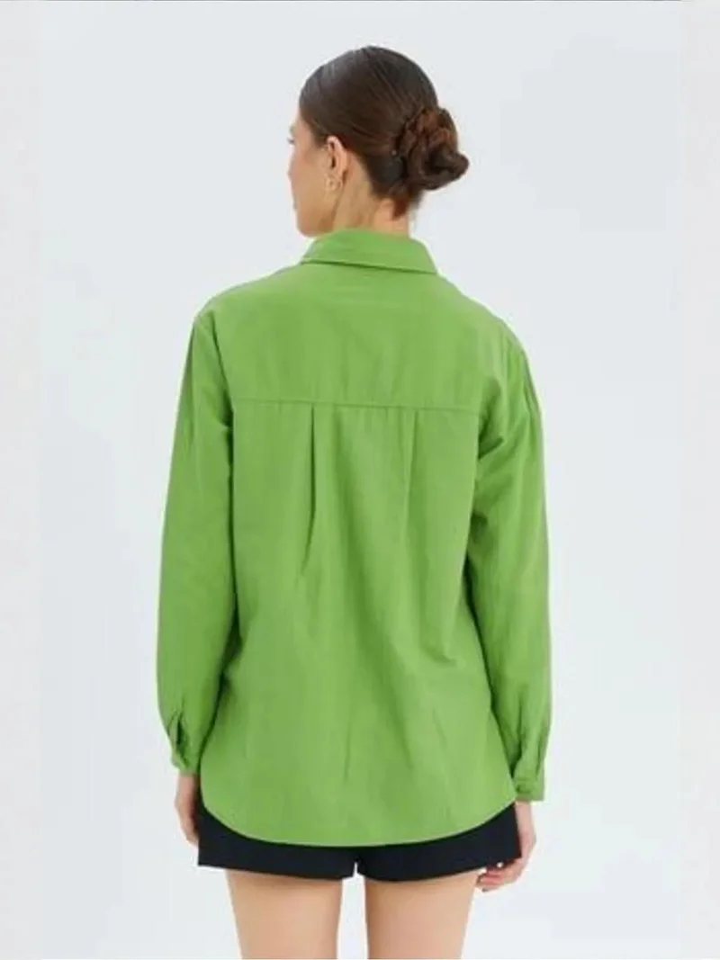 Mixray Mint Green Mixray Long Sleeve Button-Up Shirt with Pocket for Women | Best Price UAE