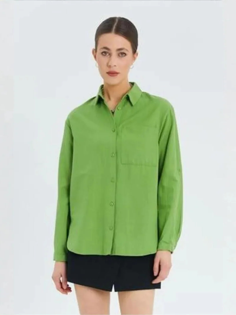 Mixray Mixray Long Sleeve Button-Up Shirt with Pocket