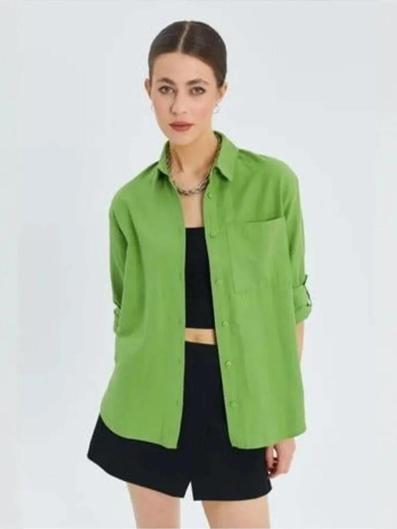 Mixray Mixray Long Sleeve Button-Up Shirt with Pocket