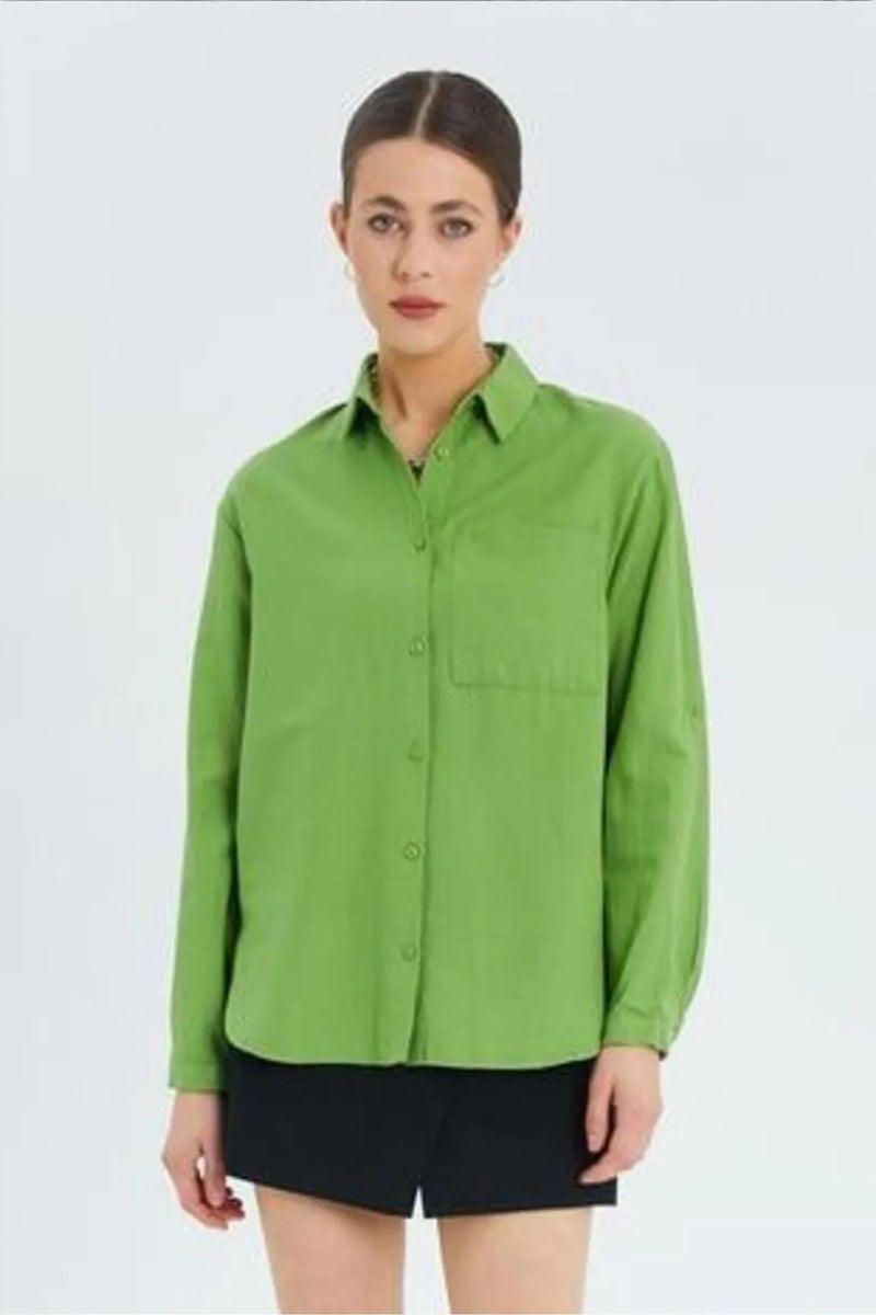 Mixray Long Sleeve Button-Up Shirt with Pocket - Image 1