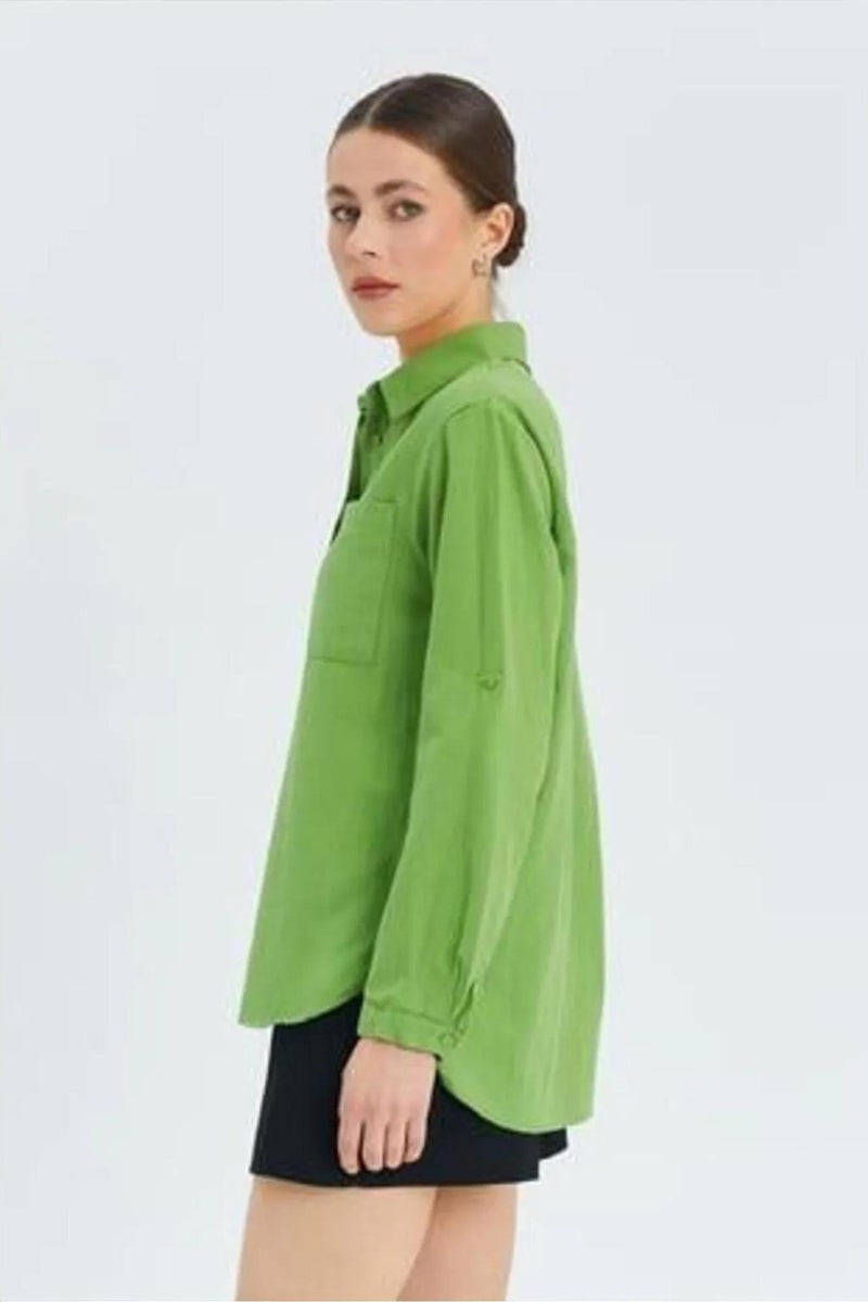 Mixray Long Sleeve Button-Up Shirt with Pocket - Image 5