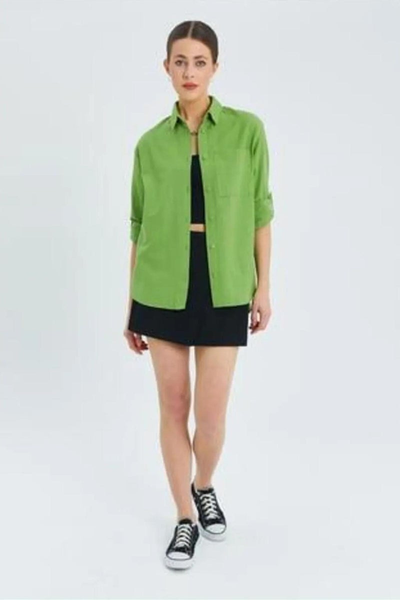 Mixray Long Sleeve Button-Up Shirt with Pocket - Image 3