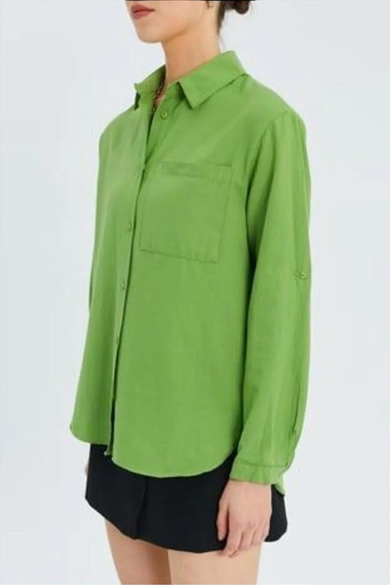 Mixray Long Sleeve Button-Up Shirt with Pocket - Image 4
